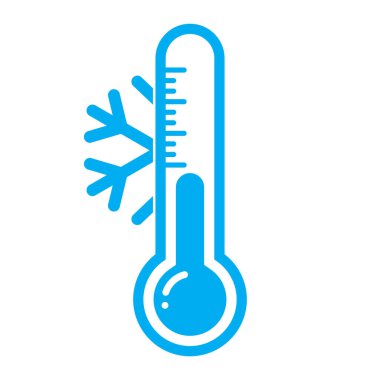 Kar tanesi vektör ikonlu soğuk hava termometresi. Donmuş etiketi sakla. Buzdolabında ve dondurucuda. Kış tasarımı konsepti için soğuk sıcaklık.