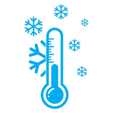 Kar tanesi vektör ikonlu soğuk hava termometresi. Donmuş etiketi sakla. Buzdolabında ve dondurucuda. Kış tasarımı konsepti için soğuk sıcaklık.
