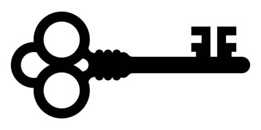 Eski kapı anahtar vektör simgesi. Antika anahtar, siyah siluet. Kilidi açmak için evin anahtarı. Güvenlik sistemi konsepti. Resimler beyaz arkaplanda izole edildi.