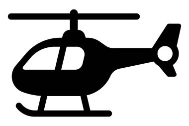 Helikopter vektör simgesi. Hava taşımacılığı silueti, acil durum kurtarma, askeri ya da polis kullanımı için. Beyaz arkaplanda siyah grafik izole edildi.