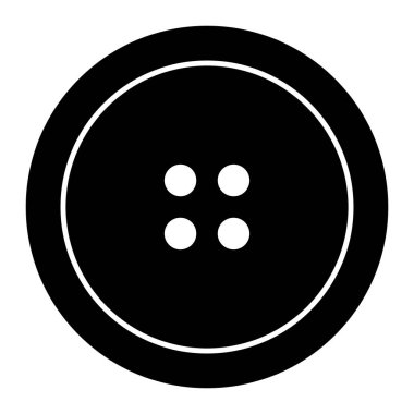 Dikiş düğmesi vektör simgesi. Yuvarlak giysi bağlayıcı sembolü, terzilik, moda tasarımı veya DIY zanaatı için. Beyaz arkaplanda siyah siluet izole edildi.