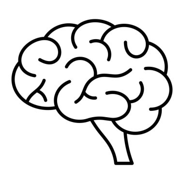 İnsan beyin vektör simgesi. Nörobilim, akıl sağlığı, psikoloji, düşünme, zeka ve eğitim sembolü. Beyaz arkaplanda siyah çizim izole edildi.