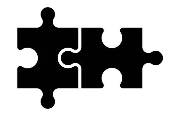 İki yapboz parçası vektör simgesi. Bağlantı, çözüm, takım çalışması, ortaklık, problem çözme konsepti. Beyaz arkaplanda siyah siluet izole edildi.