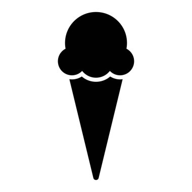 Dondurma koni vektör simgesi. Yaz tatlısı, dondurulmuş tatlı, yiyecek sembolü. Beyaz arkaplanda siyah siluet izole edildi.
