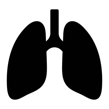 İnsan ciğerleri vektör ikonu. Solunum sistemi, nefes alma organı, anatomi ve sağlık sembolü. Beyaz arkaplanda siyah siluet izole edildi.