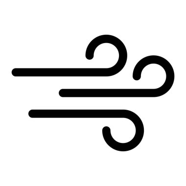 Rüzgar veya meltem vektör simgesi. Hava akışı, esen rüzgar sembolü, hava tahmini veya havalandırma tasarım elementi. Siyah çizgi sanatı beyaz arkaplanda izole edildi.