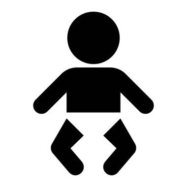 Yeni doğan bebek vektör simgesi. Annelik, çocuk bakımı, ebeveynlik, çocuk odası ya da pediatrik tasarım için bebek sembolü. Beyaz arkaplanda siyah siluet izole edildi.