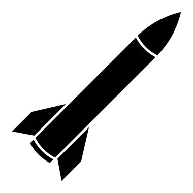 Füze ya da balistik roket vektör ikonu. Askeri silah, güdümlü mermi, savunma sistemi silueti çizimi.
