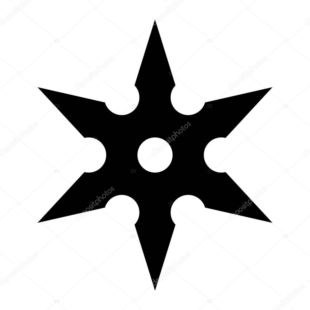 Shuriken ninja throwing star vector icon. Japanese weapon silhouette for martial arts, ninja tools, combat gear, stealth fighting, or cosplay design. Isolated vector illustration.