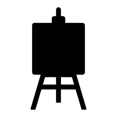 Sanatçı sehpası siluet vektör simgesi. Tablo, stüdyo sanatı, çizim ya da yaratıcı illüstrasyon projeleri için resim standı. Siyah yalıtılmış sanat malzemeleri sembolü.