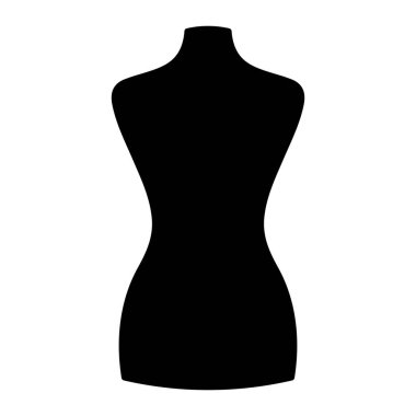 Dişi manken gövde silueti vektör ikonu. Terzilik, moda tasarımı, dikiş ya da sergi için kıyafet formu. İzole illüstrasyon.