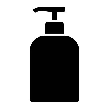 Sıvı sabun dağıtıcı şişe siluet vektör ikonu. El dezenfektanı, losyon, şampuan ya da kozmetik jel için pompa kutusu. İzole illüstrasyon.
