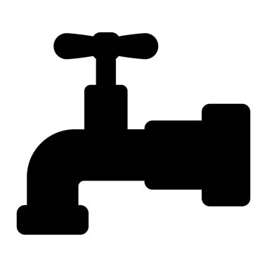 Musluk musluğu siluet vektör simgesi. Sıvı akış kontrolü için boru vanası, banyo ya da mutfak armatürü, siyah izole resimleme.