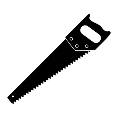 El testereli siluet vektör simgesi. Marangozluk, inşaat, DIY, ev yenileme ya da kereste kesme projeleri için el yapımı marangozluk aleti. İzole illüstrasyon.