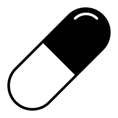 İlaç kapsülü vektör simgesi. Eczane, sağlık, tedavi, ilaç, antibiyotik veya ilave ambalaj tasarımı için ilaç sembolü. İzole illüstrasyon.