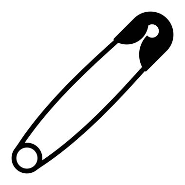 Güvenlik iğnesi simgesi. DIY için siyah siluet, dikiş projeleri ve grafik tasarımı. Vektör illüstrasyonu, izole.