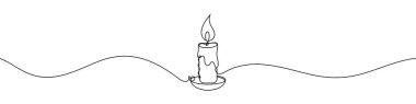 Tabak vektör illüstrasyonunda sürekli yanan mum çizimi. Dekorasyon veya ruhsal tasarım için minimalist tek satır sanatı.