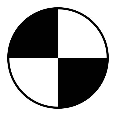 Yerçekimi sembolü vektör simgesi merkezi. Güvenlik etiketleri için siyah ve beyaz daire tasarımı.