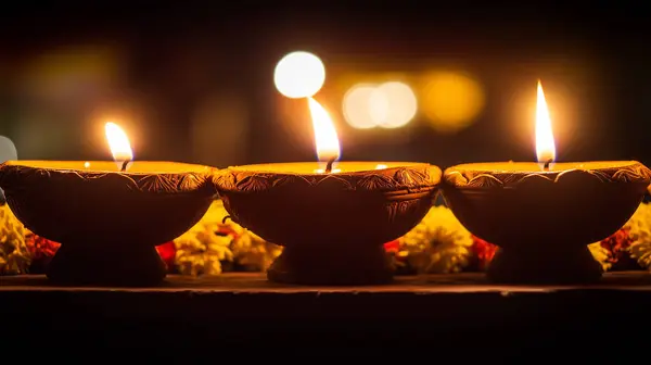 stock image Candles glowing with soft light creating a peaceful and joyful Diwali background.  this image was created with artificial intelligence