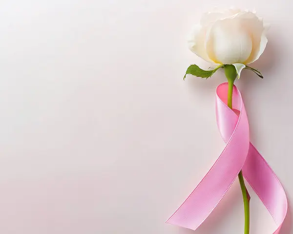  Pembe kurdeleli bir gül. Göğüs kanseri önleme kampanyası. Pembe Ekim. Yapay Zeka ile oluşturuldu
