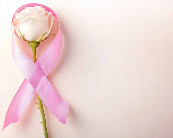  Pembe kurdeleli bir gül. Göğüs kanseri önleme kampanyası. Pembe Ekim. Yapay Zeka ile oluşturuldu