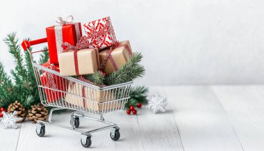 Hediyelik Eşya ve Yıldızlarla Dolu Alışveriş Arabası. Yapay Zeka ile oluşturuldu