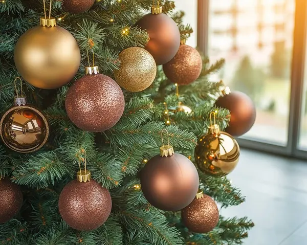 Ağaçta asılı güzel Noel süsleri, bayram atmosferini çağrıştırıyor. Yapay Zeka ile oluşturuldu