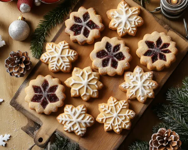 Şenlikli Noel kurabiyeleri, güzel düzenlenmiş ve güzel bir tatil ziyafeti için mükemmel. Yapay Zeka ile oluşturuldu