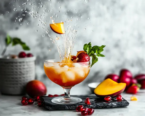 stock image A dynamic image showing a stream of liquid being poured into a cocktail glass, capturing the moment of preparation in a professional setting. generated with AI