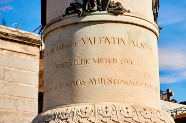 Buenos Aires, Argentina - November 27, 2024: La Recoleta Cemetery, located in the Recoleta neighborhood of Buenos Aires, Argentina. It contains the graves of notable people such as Valentin Alsina. clipart