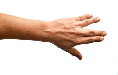 Beyaz Arkaplanda İzole Edilmiş Latin Adam 'ın Üç Parmaklı El Sayımı