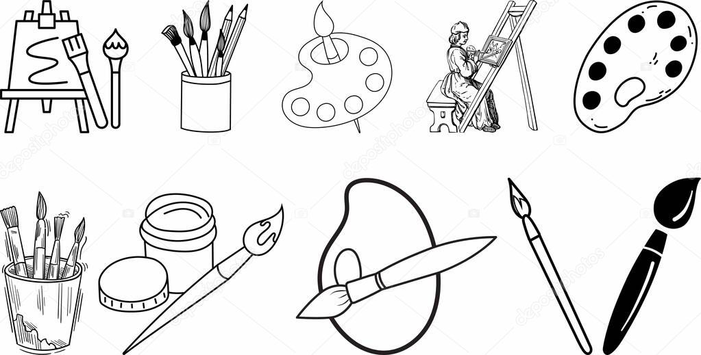 Art, drawing icon set collection vector design