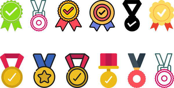 Approval medal icon set collection vector design
