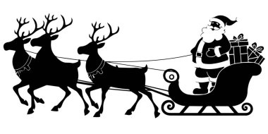 Siluet Siyah Noel Baba 'nın kızak tasarımı