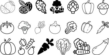 Sebze ikonu koleksiyonu, sebze, taze, organik, sağlıklı, vejetaryen vektör tasarımı.