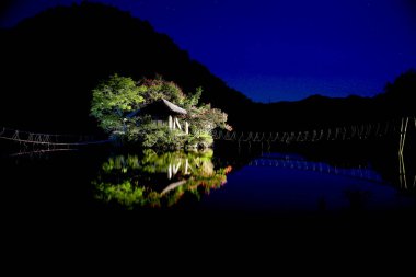 Güneş battıktan sonra, dağ vadisinde küçük bir gölün ortasında küçük bir kulübe ve kırmızı bir kırlangıç çiçeği açtı..