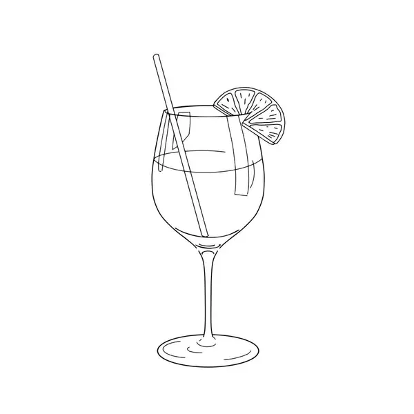 stock vector A line drawn illustration of an Aperol Spritz, created by hand in a simple style.