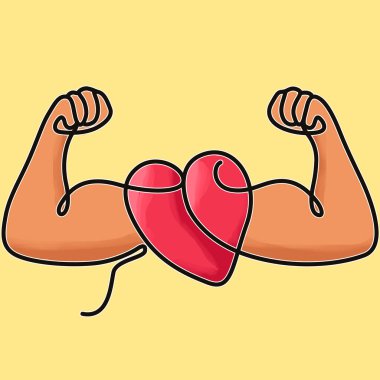 Sol ve sağ kolları güçlü ve estetik çizgili kırmızı bir aşk sembolü.