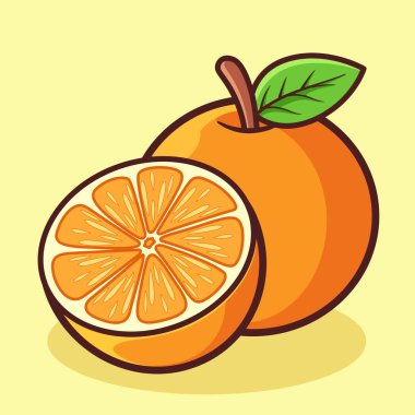 Arkasında portakal dilimleri ve tüm portakalların çizimi