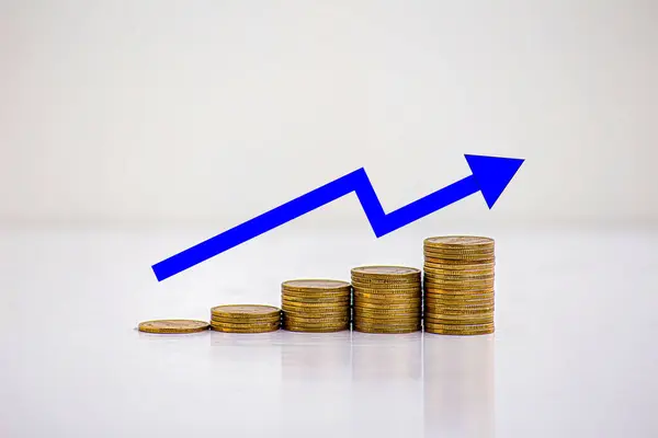 Finansal kavramlar ve finansal yatırım sektörü büyümesi açısından ticaret grafiği olan gümüş sikke yığını