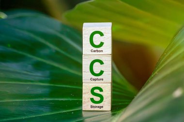 Karbon Yakalama Depolama çevresel geçmişi için CCS kısaltması. Sıfır aksiyon konsepti. Enerji tasarrufu, yeşil enerji, karbon ayak izini azaltma, karbon yakalama.