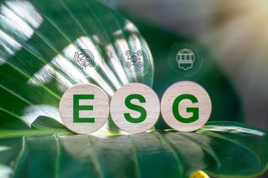 ESG çevre, sosyal ve yönetim kavramı. Ekolojik yaklaşımla sürdürülebilir bir iş. Dünyayı temiz tut. Kelime esg ile tahta blok yeşil arkaplan simgeleri ile.
