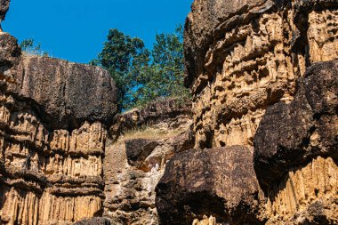 Pha Chor Mae Wang Ulusal Parkı 'nın harikulade manzarası toprak levhaların yükselmesi ve aynı zamanda rüzgar ve yağmurun erozyonundan kaynaklanan doğal bir olaydır (Resimlerde gürültü ve film tahılları var)