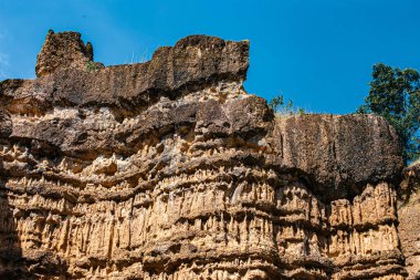 Pha Chor Mae Wang Ulusal Parkı 'nın harikulade manzarası toprak levhaların yükselmesi ve aynı zamanda rüzgar ve yağmurun erozyonundan kaynaklanan doğal bir olaydır (Resimlerde gürültü ve film tahılları var)