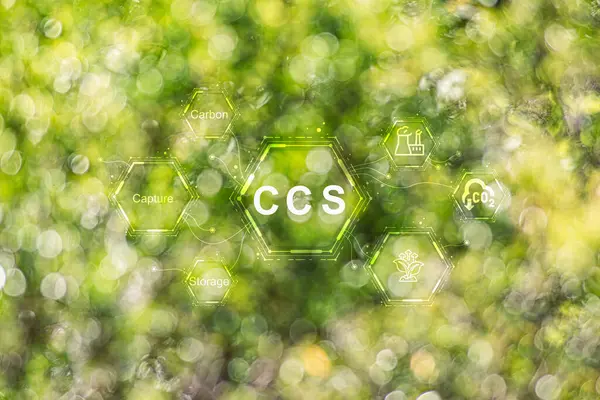 Karbon Yakalama Depolama çevresel geçmişi için CCS kısaltması. Sıfır aksiyon konsepti. Enerji tasarrufu, yeşil enerji, karbon ayak izini azaltma, karbon yakalama.