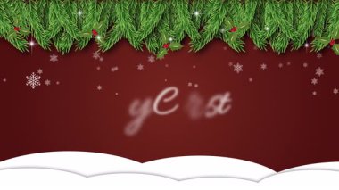 Noel tebrik kartı veya karlı arka plan animasyonu, çam ağacı elementleri ve parıldayan yıldızlar ve metin olmayan benzer versiyon kopya alanı, kavramları, fikirleri, 4k