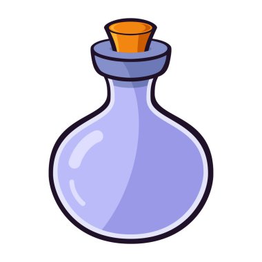 This illustration showcases an empty clear glass bottle, tightly sealed with a wooden cork, perfect for decorative uses or as a classic container in vintage-themed settings. clipart