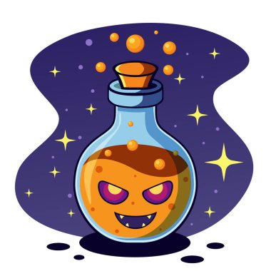 This collection features six vibrant magic potions in various hues, each with a unique ghostly face on the bottle, adding a touch of whimsy and mystery to any Halloween or magical theme. clipart