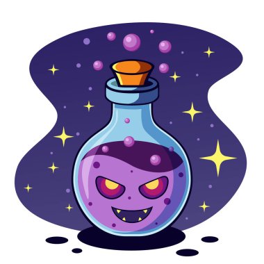 This collection features six vibrant magic potions in various hues, each with a unique ghostly face on the bottle, adding a touch of whimsy and mystery to any Halloween or magical theme. clipart