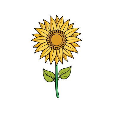 Charming Tall Sunflower Flower Illustration with Bold Outline clipart